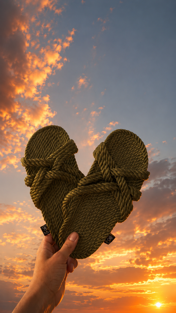 Sandalias Slip On Cardanam en forma de corazón contra un atardecer